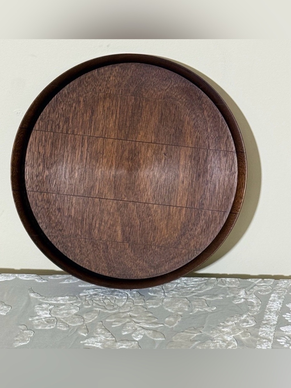 Vintage 12" Round Mid Century Modern Teak / Hardwood Serving Tray Platter